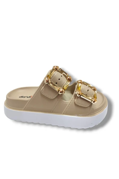 Akınal E474.Z.0000-25 Eva Altın Tokalı Çift Bant Kadın Terlik - 8