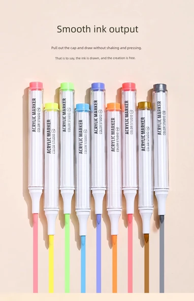 Akrilik Marker Kalemi - [Renkli Siyah Serisi 9 Renk] Yeni Renkler - 12