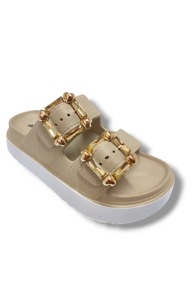 Akınal E474.Z.0000-25 Eva Altın Tokalı Çift Bant Kadın Terlik - 7