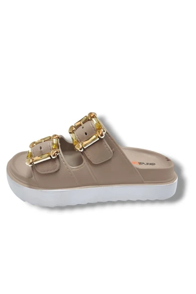 Akınal E474.Z.0000-25 Eva Altın Tokalı Çift Bant Kadın Terlik - 11