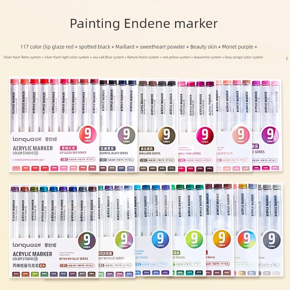 Akrilik Marker Kalemi - [Renkli Siyah Serisi 9 Renk] Yeni Renkler - 6