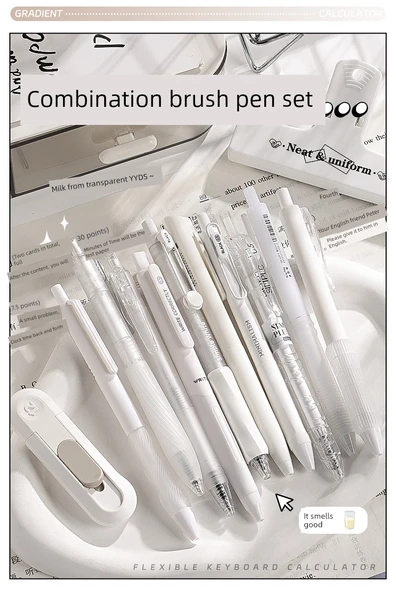 Baskı Jel Kalem 0.5mm ST Uç Hızlı Kuruyan Mürekkep - Beyaz A 5 + Beyaz B 5 + Mavi B 5 - 7