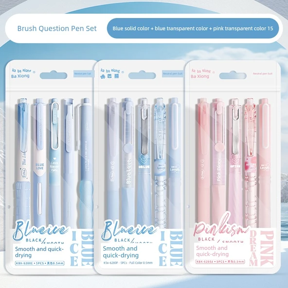 Baskı Jel Kalem 0.5mm ST Uç Hızlı Kuruyan Mürekkep - Mavi A 5 + Mavi B 5 + Pembe B 5