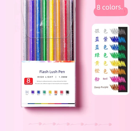 Renkli Işık Yayan Jel Kalemler - 8 Renk Hızlı Kuruyan - 10