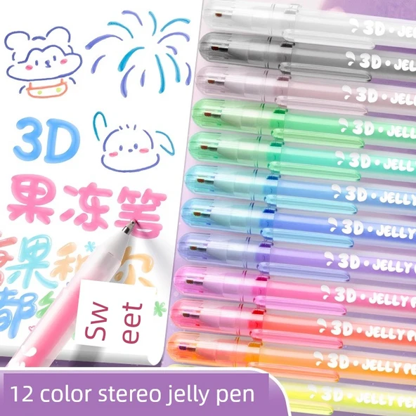 Fluoresan Kalem Seti - 8 Renk Stereo Jel Kalem + 8 Renk Kontur Kalem + 8 Renk Flash Jel Kalem - Resim 3