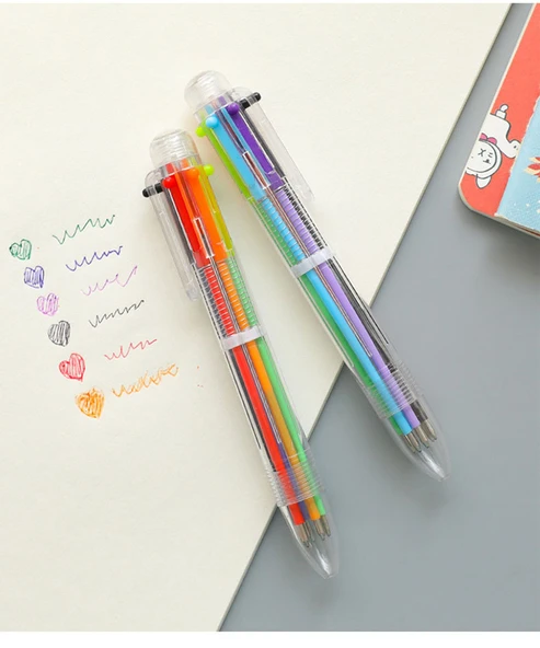 Baskı Tipi Çok Renkli Entegre 0.5mm Tükenmez Kalem - 30% Mürekkep - 6 Renk - 3 - Resim 7