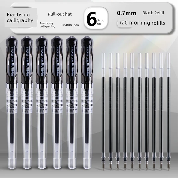 Jel Kalem - 6 Siyah Kalem + 20 Siyah Yedek - 1