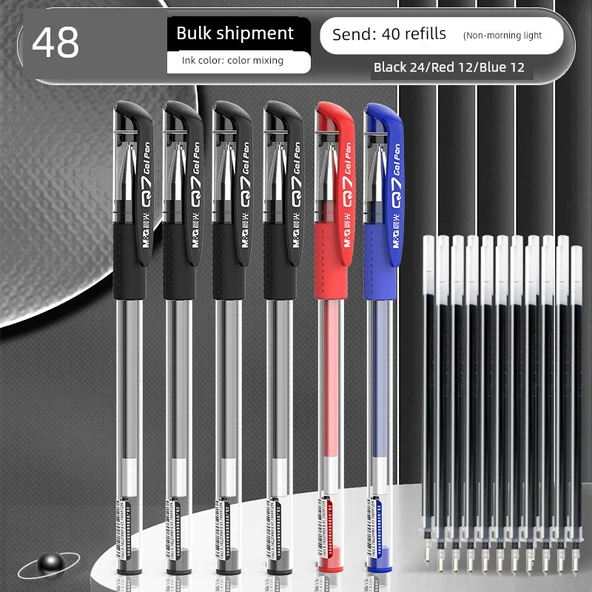 M G Q7 Jel Kalem 0.5mm - 48 Karışık (24 Siyah + 12 Mavi + 12 Kırmızı) - 40 Siyah Yedekle