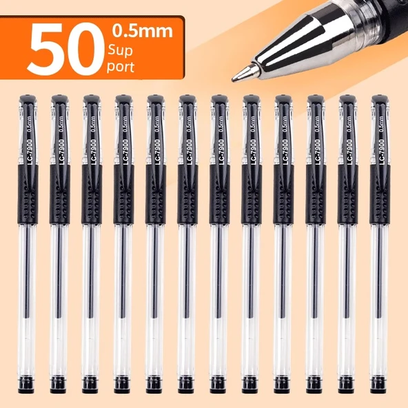 Büyük Kapasiteli Yaratıcı Sevimli Jel Kalem - 50 Adet Siyah Kalem 0.5mm (Model 2)