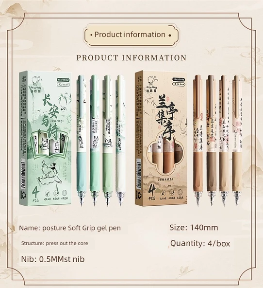 Hızla Kuruyan Jel Kalem Seti - Chang'an ve Şiir - 0.5mm Siyah Mürekkep - 4'lü Paket - Resim 8