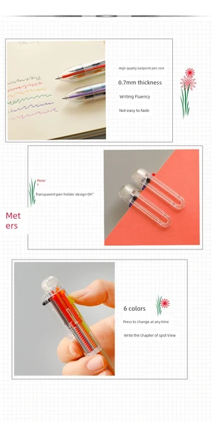 Baskı Tipi Çok Renkli Entegre 0.5mm Tükenmez Kalem - 30% Mürekkep - 6 Renk - 3 - Resim 8