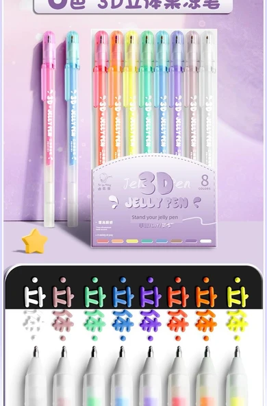 Fluoresan Kalem Seti - 8 Renk Stereo Jel Kalem + 8 Renk Kontur Kalem + 8 Renk Flash Jel Kalem - Resim 10