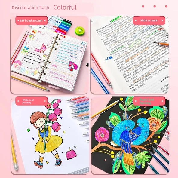 Renkli Işık Yayan Jel Kalemler - 8 Renk Hızlı Kuruyan - 6