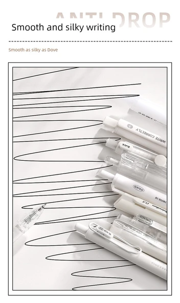 Baskı Jel Kalem 0.5mm ST Uç Hızlı Kuruyan Mürekkep - Beyaz A 5 + Beyaz B 5 + Mavi B 5 - 12