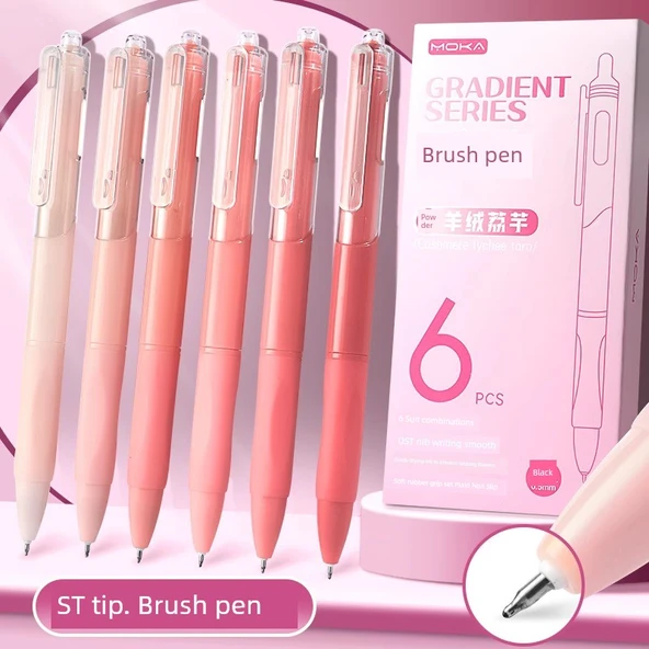 Fırça Kalem 0.5mm Hızlı Kuruyan Jel Kalem - 6 Adet Gradyan Pudra - Resim 1