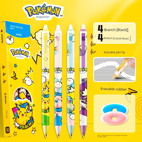 Silinebilir Jel Kalem - 0.5mm - 4 Siyah + 4 Kristal Mavi - 8 Silinebilir Silgi - 1