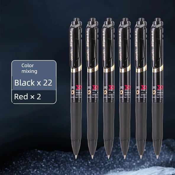 Deli Press Jel Kalem - 0.5mm - 22 Siyah 2 Kırmızı Altın İşaretleme Kalemi
