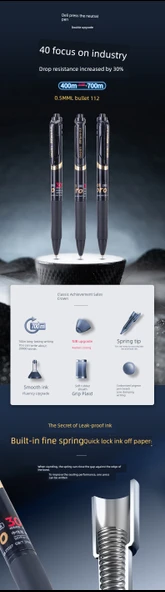 Deli Press Jel Kalem - 0.5mm - 11 Siyah 1 Kırmızı Altın İşaretleme Kalemi - Resim 7