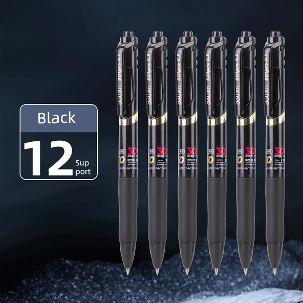 Deli Press Jel Kalem - 0.5mm - 12 Siyah Altın İşaretleme Kalemi