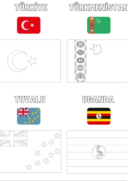 Dünya Bayrakları Boyama Kitabı Renkli Bayrak Örnekleriyle (200 Ülke) - Resim 2