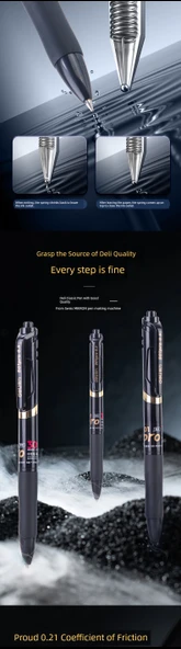 Deli Press Jel Kalem - 0.5mm - 11 Siyah 1 Kırmızı Altın İşaretleme Kalemi - Resim 8