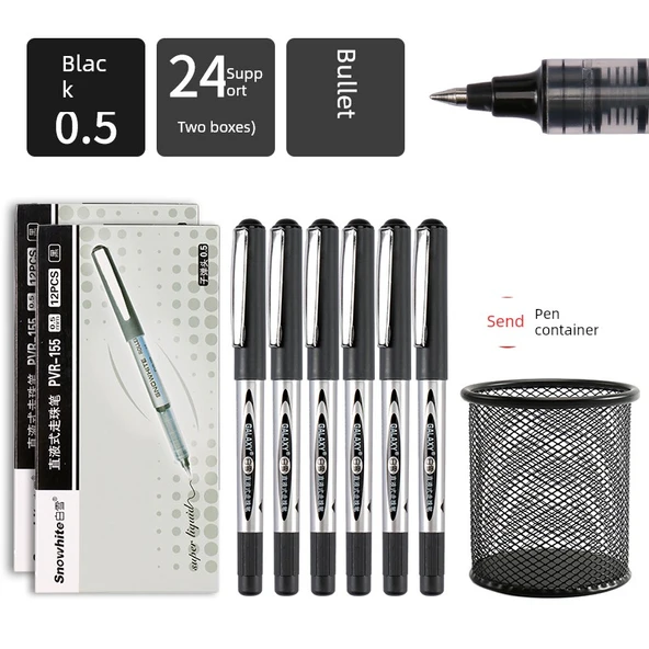 Büyük Kapasiteli 0.5mm Jel Mürekkep Tükenmez Kalem - Mermi Siyah 24 - Kalem Kutulu