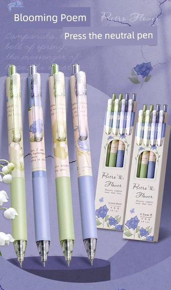 Hızlı Kuruyan Retro Stil Kalem - Mor Orkide + Kırmızı Gül 8 Adet + 20 Adet Makaralı - 8