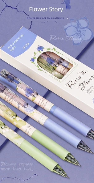 Hızlı Kuruyan Retro Stil Kalem - Mor Orkide + Kırmızı Gül 8 Adet + 20 Adet Makaralı - 9