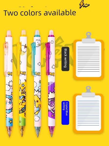 Silinebilir Jel Kalem - 0.5mm - 4 Siyah + 4 Kristal Mavi - 8 Silinebilir Silgi - 4