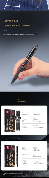 Deli Press Jel Kalem - 0.5mm - 11 Siyah 1 Kırmızı Altın İşaretleme Kalemi - Resim 11