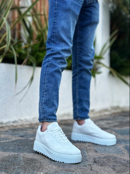 ET0802 Beyaz Yüksek Taban Erkek Günlük Ayakkabı - Resim 7