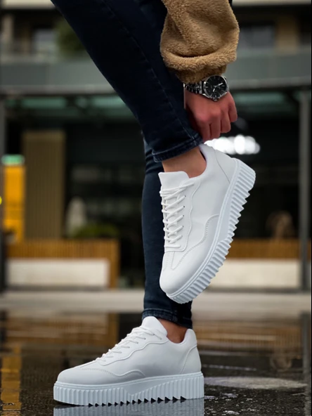 ET0802 Beyaz Yüksek Taban Erkek Günlük Ayakkabı - Resim 2