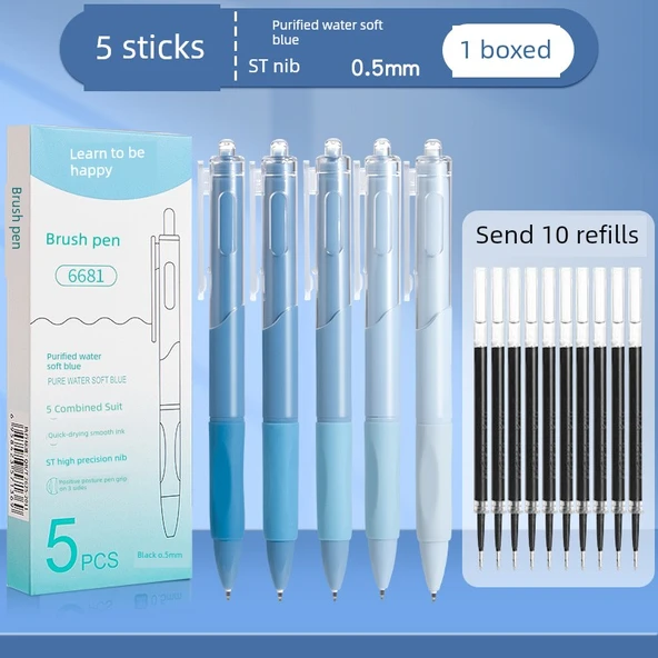 Nötr Fırça Kalemi - Arıtılmış Su Yumuşak Mavi 5 (10 Yedek) - 0.5mm