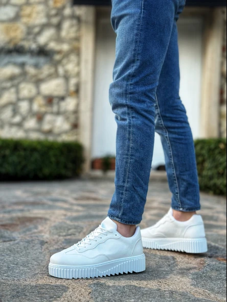 ET0802 Beyaz Yüksek Taban Erkek Günlük Ayakkabı - Resim 8