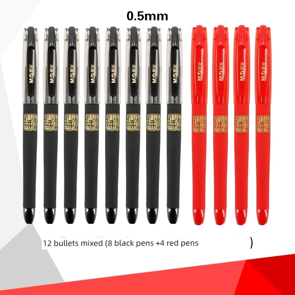 Kalem Seti - 0.5mm - 8 Siyah Kalem + 4 Kırmızı Kalem