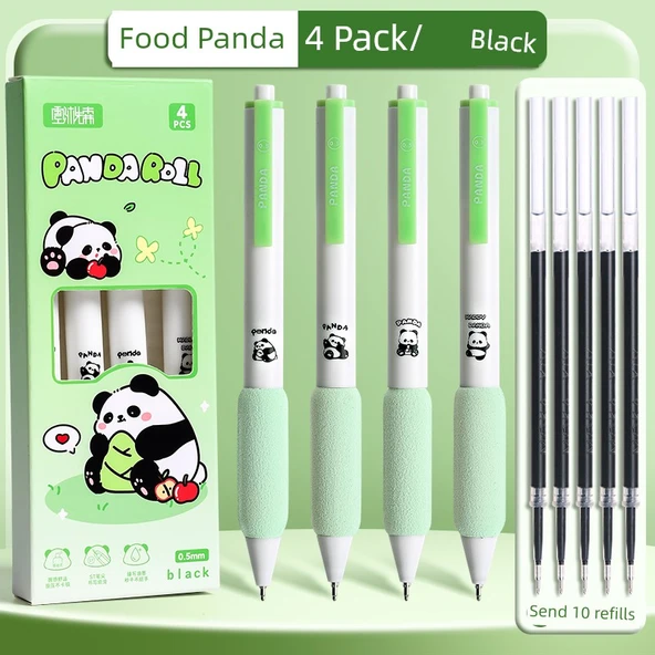 Jel Kalem 0.5mm Siyah Mürekkep - 4'lü Paket - Eat Panda/10 Yedek