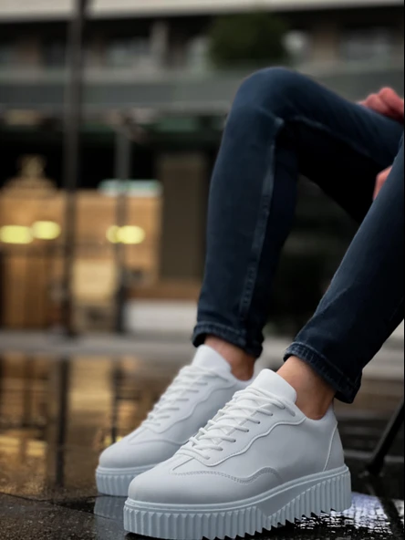 ET0802 Beyaz Yüksek Taban Erkek Günlük Ayakkabı - Resim 5