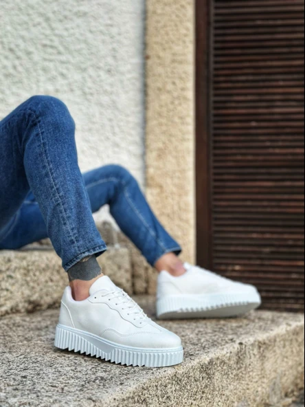 ET0802 Beyaz Yüksek Taban Erkek Günlük Ayakkabı - Resim 6