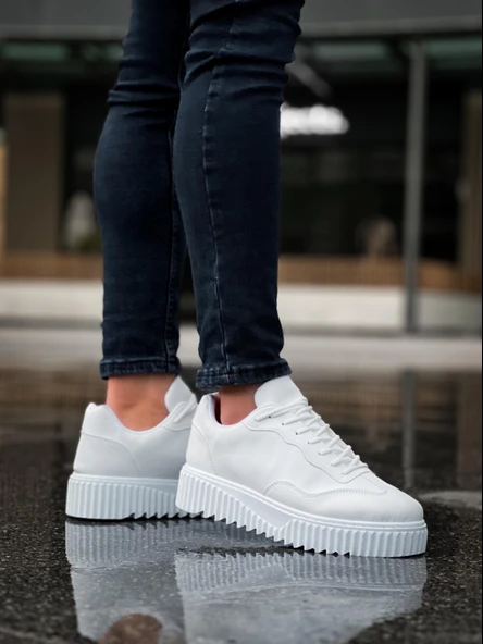 ET0802 Beyaz Yüksek Taban Erkek Günlük Ayakkabı - Resim 4