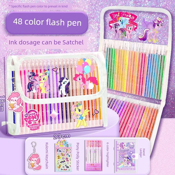 Jel Kalem Seti - Pony Baoli 48 Renk - Kozmetik Çantası ve El Defteri Takımı ile