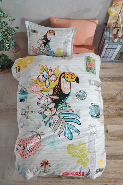 Clasy Ranforce %100 Pamuk Tek Kişilik Nevresim Takımı Paradise V1 Somon