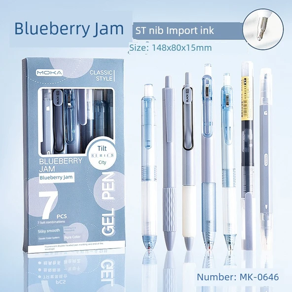 Baskı Jel Kalem - 7 Adet Yaban Mersini Reçeli - 0.5mm