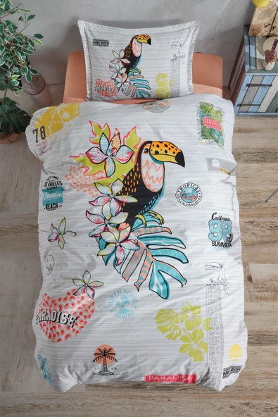 Clasy Ranforce %100 Pamuk Tek Kişilik Nevresim Takımı Paradise V1 Somon - 5