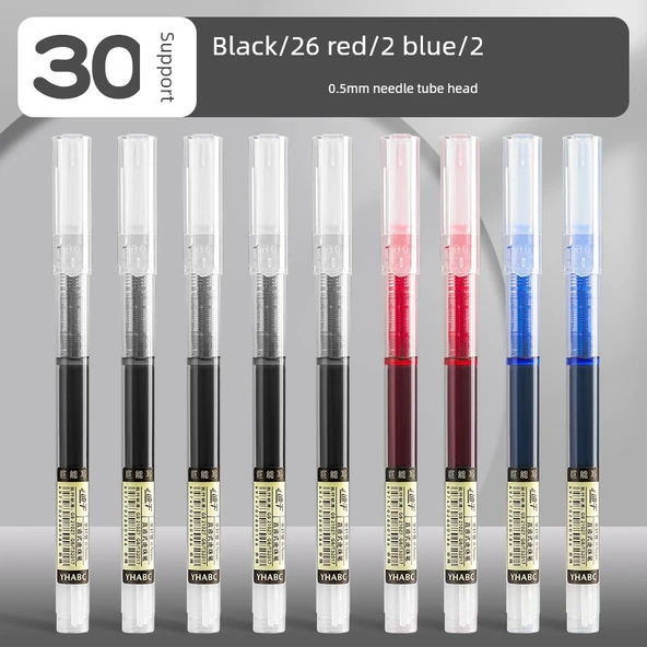 Sıvı Jel Kalem 0.5mm - 30 Adet (26 Siyah + 2 Kırmızı + 2 Mavi)
