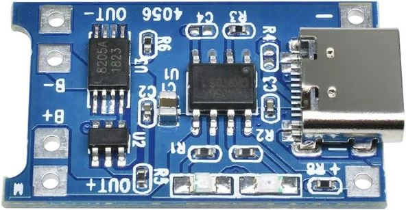 TP4056 Type-C 1S 3.7V LiPo, Li-ion Pil BMS Korumalı Şarj Devresi - 10 Adet - 6