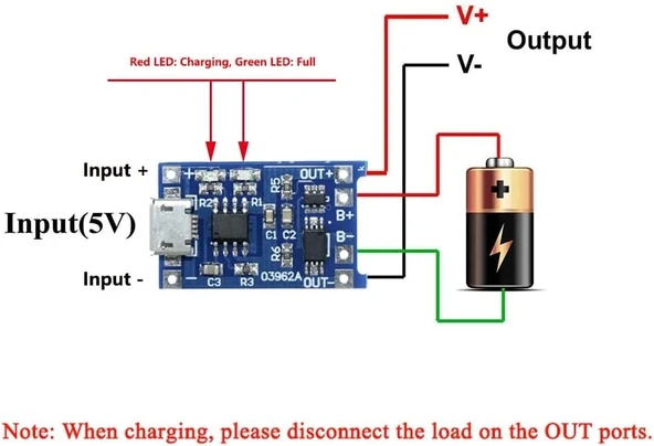 TP4056 Micro USB 1S 3.7V LiPo, Li-ion Pil BMS Korumalı Şarj Devresi - 10 Adet - Resim 5