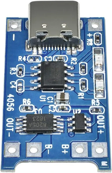 TP4056 Type-C 1S 3.7V LiPo, Li-ion Pil BMS Korumalı Şarj Devresi - 10 Adet - 5