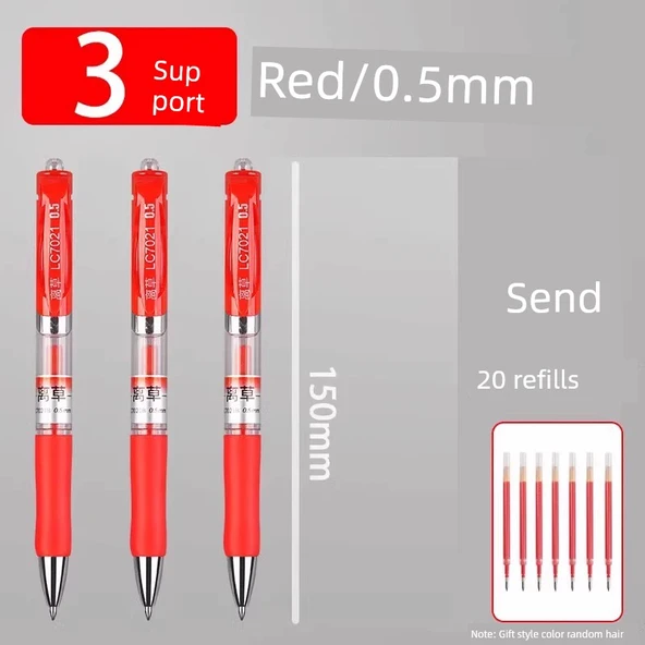Kırmızı Jel Kalem - 0.5mm Uç - 3 Adet - 20 Yedekle