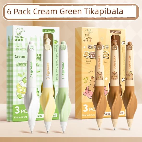 Küçük Siklon Kapa Bala Jel Kalem - Krema Yeşil + Kabi Bala 6'lı Paket 0.5mm