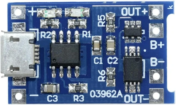 TP4056 Micro USB 1S 3.7V LiPo, Li-ion Pil BMS Korumalı Şarj Devresi - 10 Adet - Resim 6